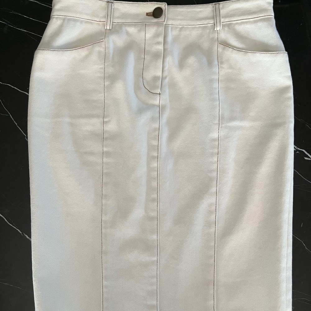 DVF Cream White Denim Pencil Skirt